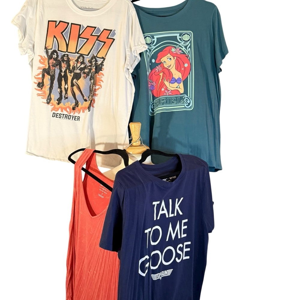 Torrid Graphic T Shirt Lot of 4- Size 3- Ariel Little Mermaid, KISS, Top Gun…